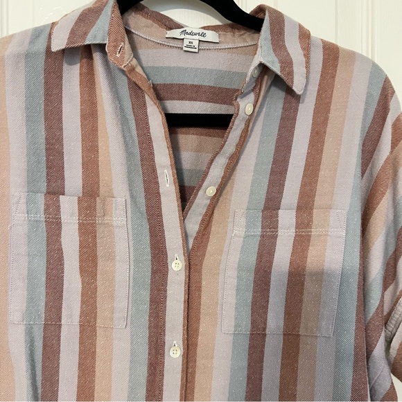 Madewell flannel courier XS sunrise stripe button up top - Picture 3 of 5